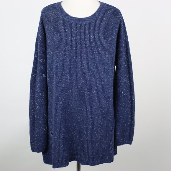 a.n.a Womens XL Metallic Side Lace-Up Crew Knit Sweater - Picture 1 of 5